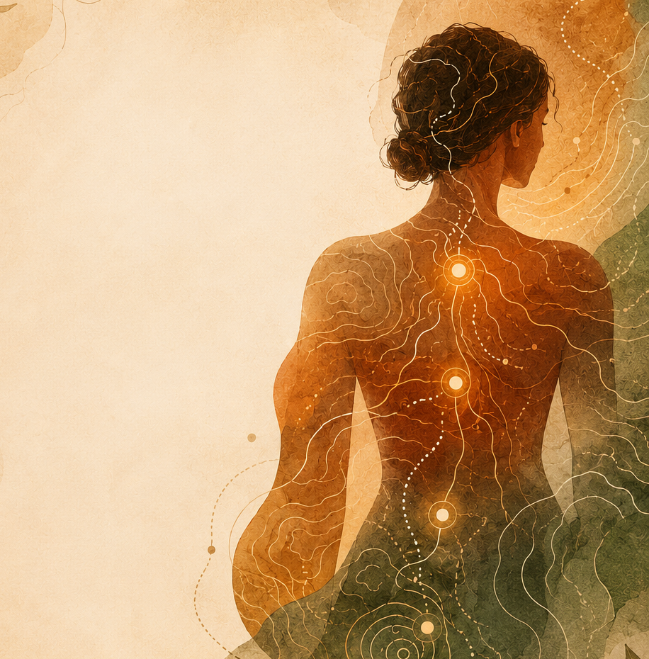 Ilustração da Cartografia do Sentir com corpo, linhas de mapa e elementos da natureza.